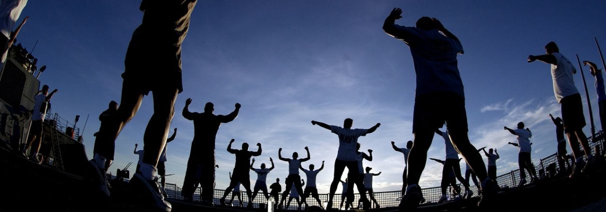 A large Navy group during a fitness session.